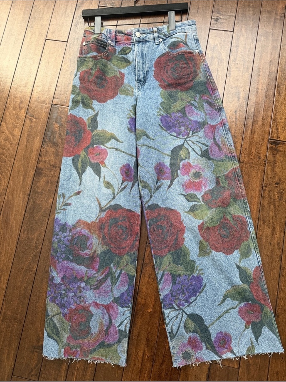 ISO Floral Wide-Leg Women’s Jeans - Red & Purple Floral